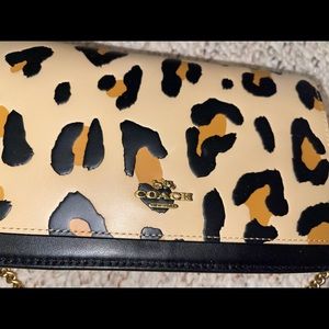 Authentic Coach Callie Leopard Print Foldover Clutch